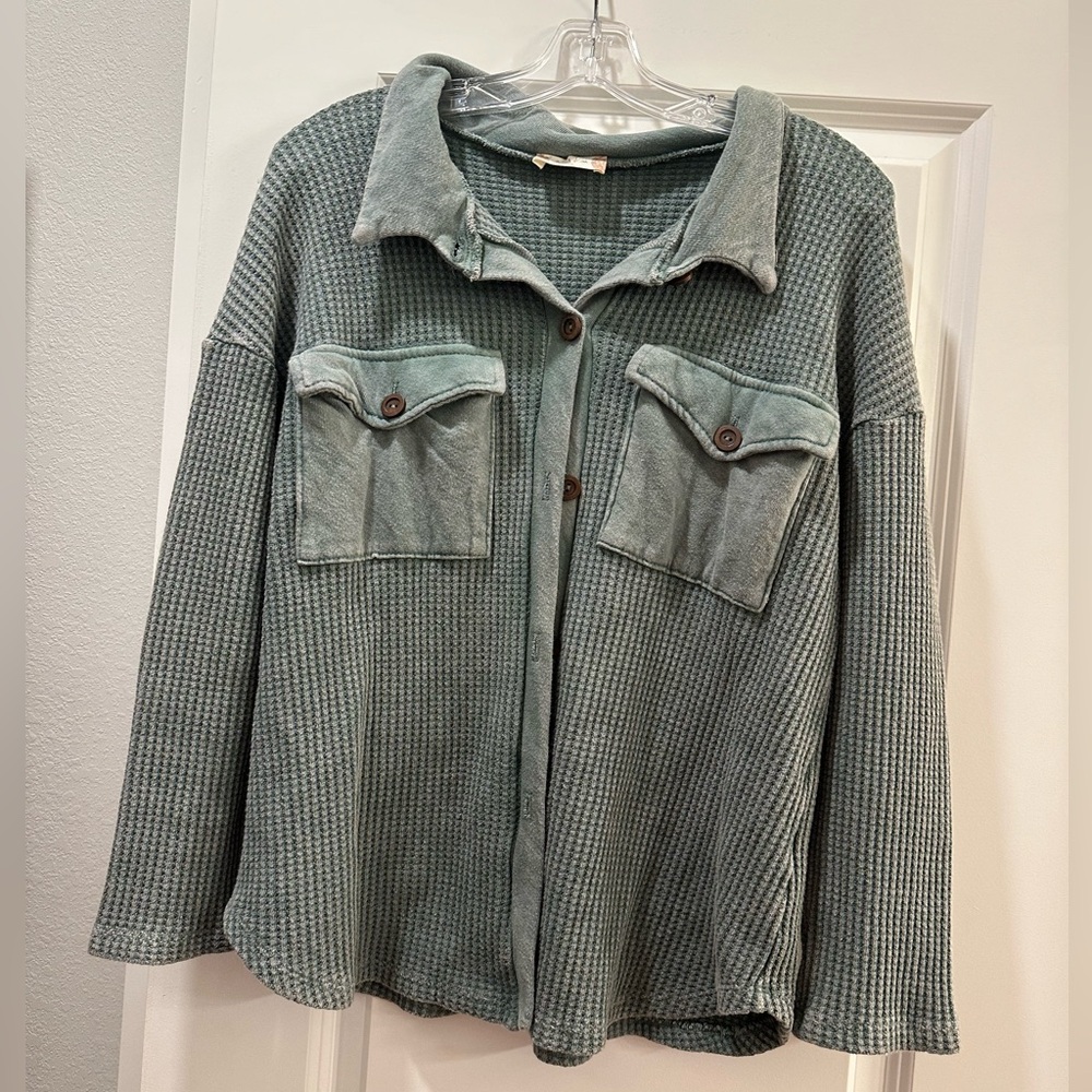 Altar’d State Waffle Knit Green Shacket